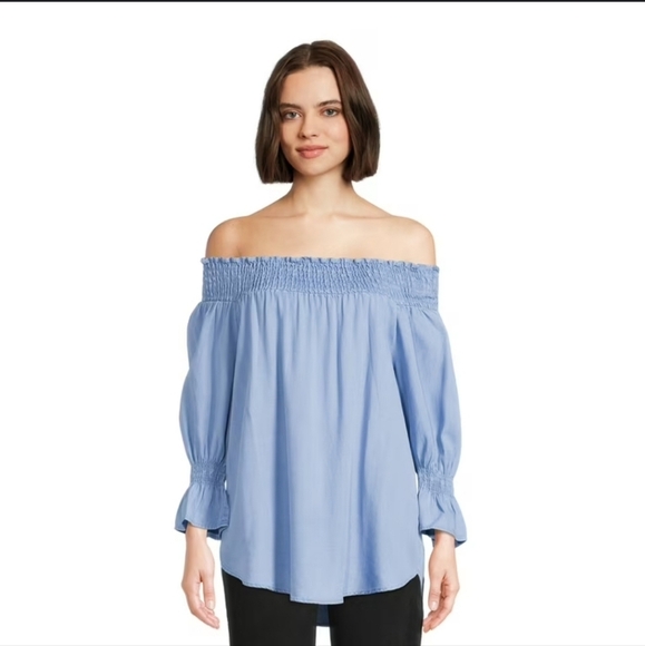 INA~~ Off the Shoulder Baby Blue Top~Amazingdetail - Picture 1 of 11